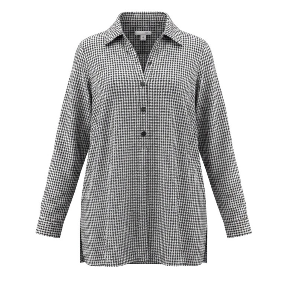 J. Jill Womens XL Houndstooth‎ Henley Tunic Top Black White Long Sleeve Rayon